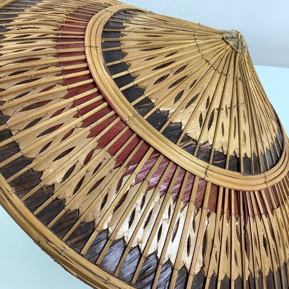 VTG Asian Wicker Bamboo Hat Woven Gardening Beach Field Handmade SZ OSFM